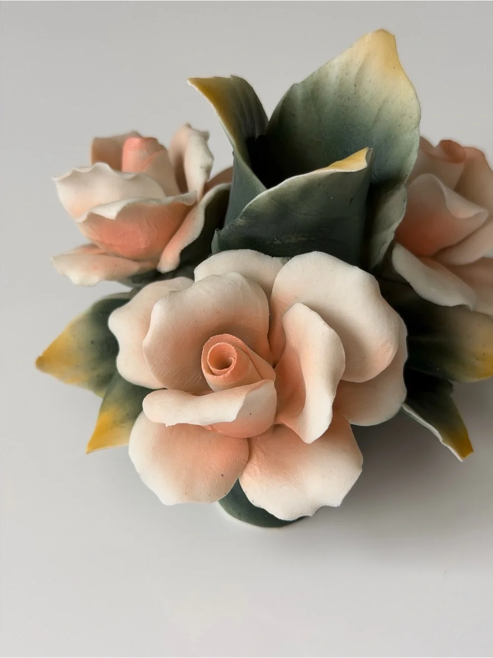 Vintage Capodimonte 1987 for Arnart Fine Ceramic Rose Taper Candle Holder -Italy